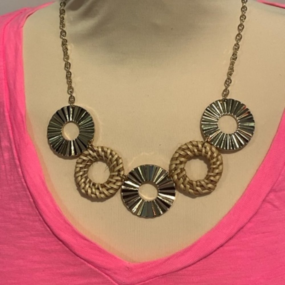 Ann Taylor Costume Jewelry, Light Gold Tone, Tan Straw